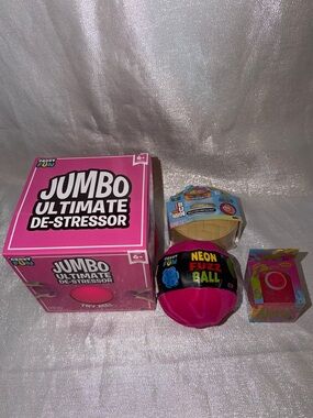 Pink Holographic Mystery Dumpling, Jumbo De-Stressor, Fuzz Ball, Gummy Gumdrop